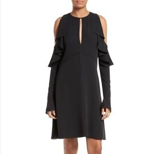 MWOT Theory Black Sophronia Silk ColdShoulder Dress Sz 4